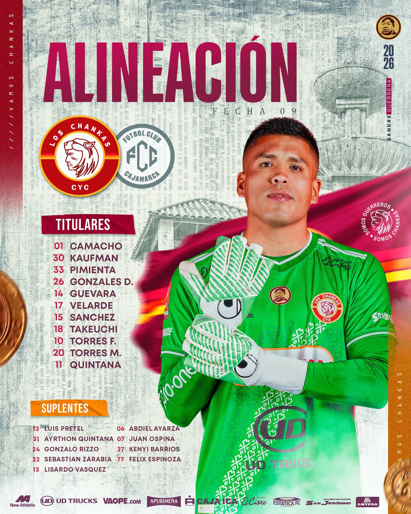 Alineación oficial vs Fútbol Club Cajamarca